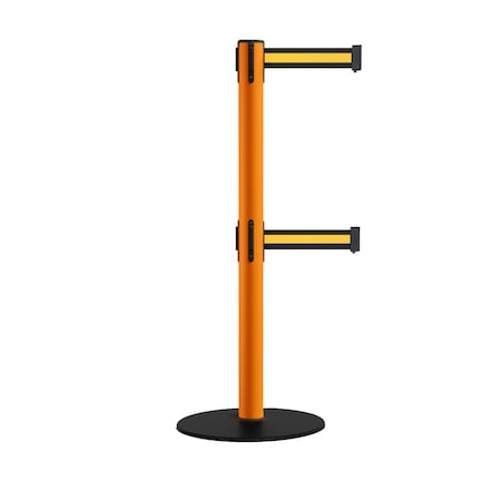Retractable Dbl Belt 2.5 Orange Post , Low Base, 9' Bk/Y H Belt